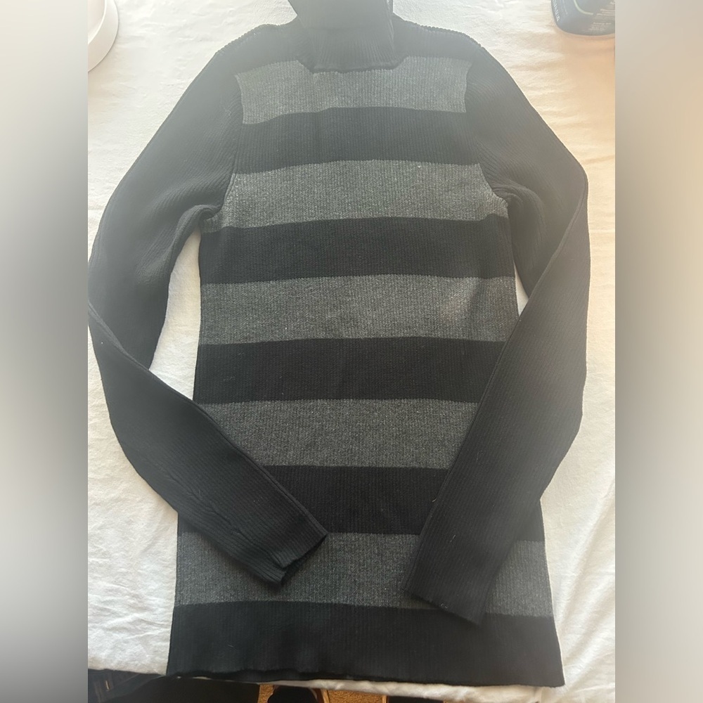 Lauren Ralph Lauren Womens Sz S Turtleneck Black Gray Striped Pullover Preppy - Picture 5 of 10